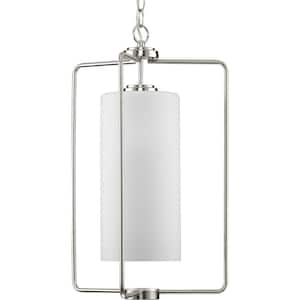 Merry Collection 1-Light Brushed Nickel Etched Glass Transitional Foyer Pendant Light