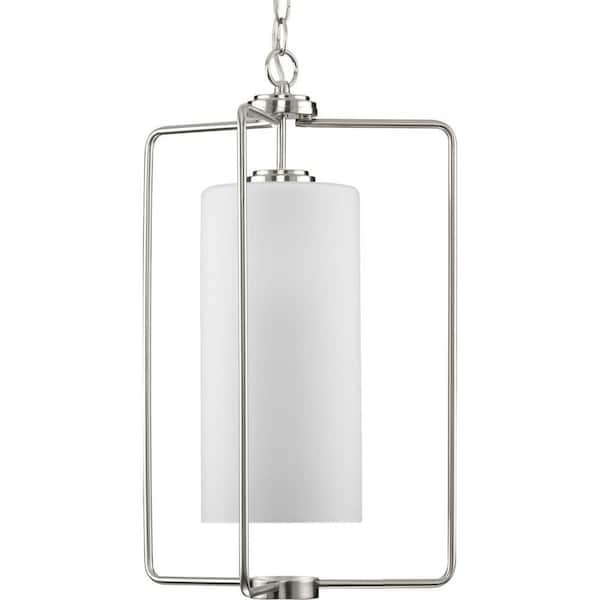 Progress Lighting Merry Collection 1-Light Brushed Nickel Etched Glass Transitional Foyer Pendant Light