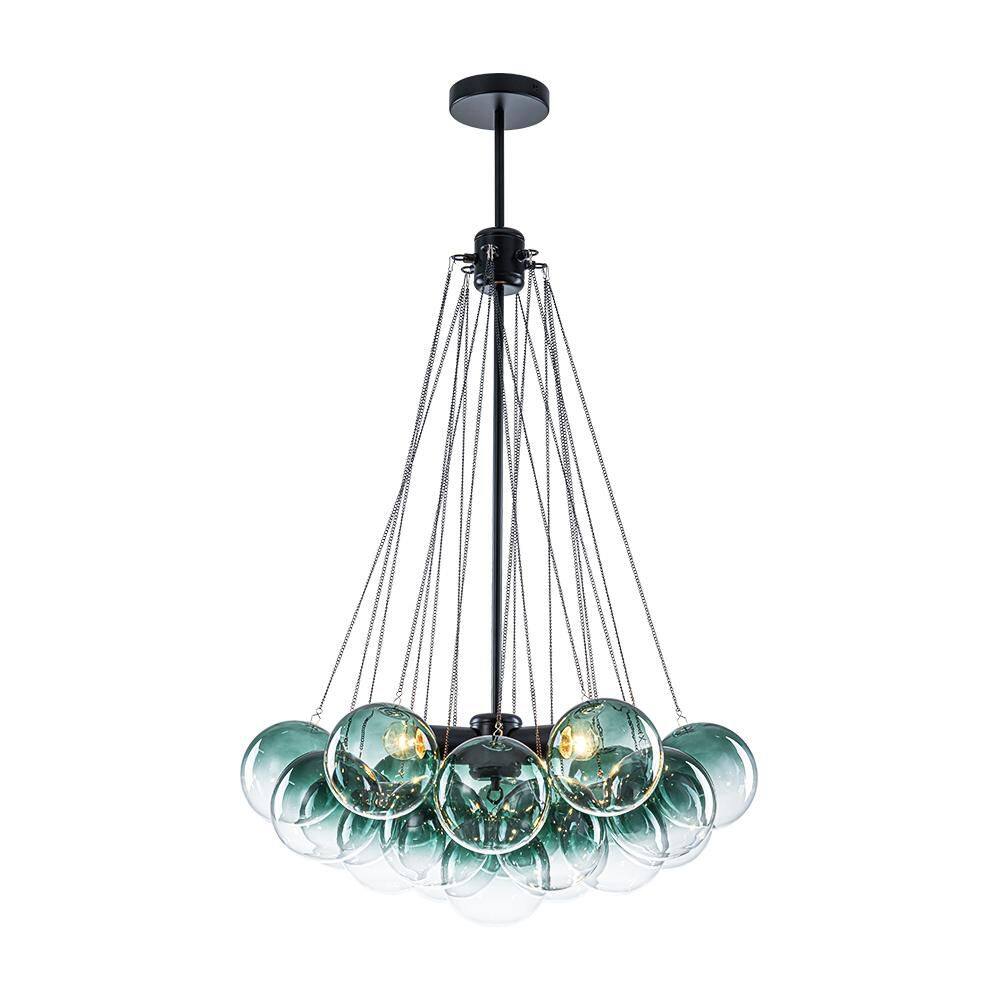 Alma 3-Light 15.7 in. W Matte Black Gradient Green Glass Bubble Chandelier for Dining Room and Entryway price history on PriceWatchPro