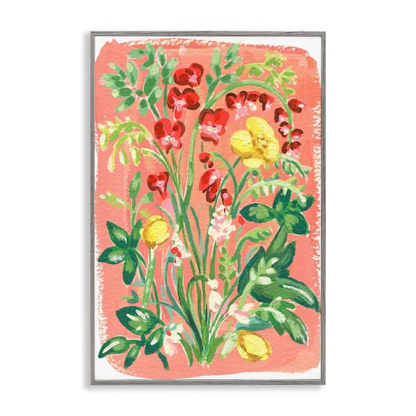 Stupell Industries Peachy Flower Arrangement by Hannah Moren Gray Framed Nature Giclee Art Print 24 in. x 16 in.