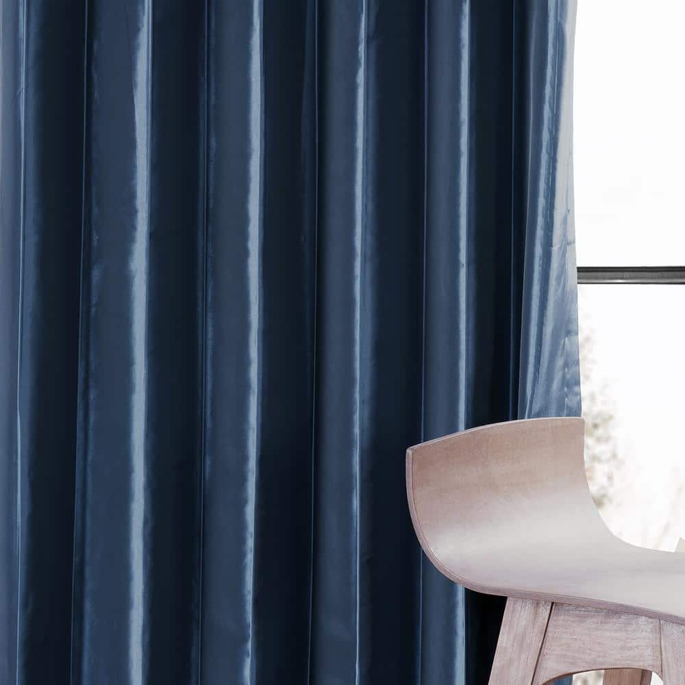 Navy Blue Blackout Faux Silk Taffeta Curtain Panel
