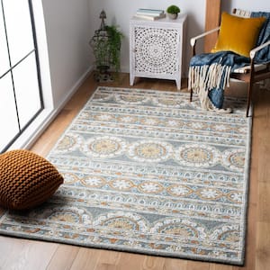 Blossom Gray/Ivory 9 ft. x 12 ft. Floral Border Area Rug