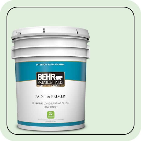 BEHR PREMIUM PLUS 5 gal. #450C-2 Breath of Spring Satin Enamel Low Odor Interior Paint & Primer