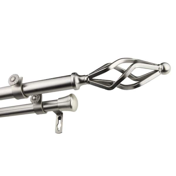 Unbranded 120 in. - 170 in. Adjustable 13/16 in. Double Curtain Rod in Satin Nickel with Cassandra Finials