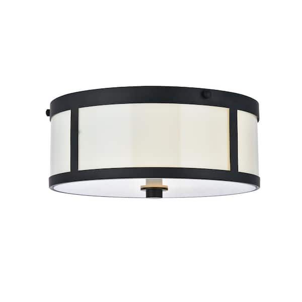 Unbranded Timless Home 12 in. 2-Light Transitional Flat Black And White Flush Mount with No Bulbs Included