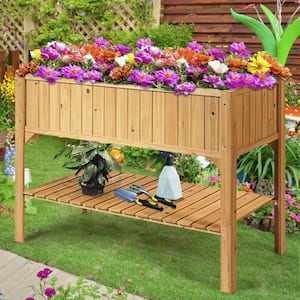47 in. L Natural Fir wood Elevated Planter Box Shelf Suitable for Garden Use