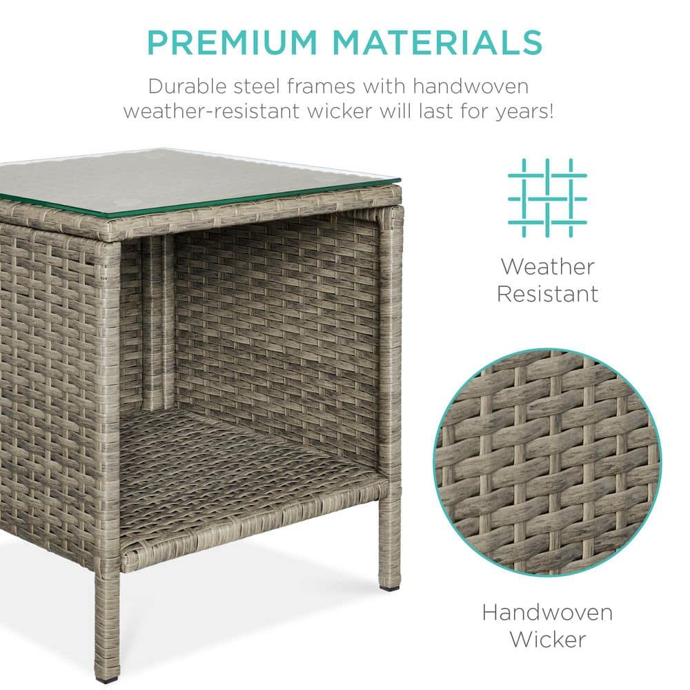 Taupe and Pistachio Steel Frame Wicker Bistro Set with Glass Tabletop