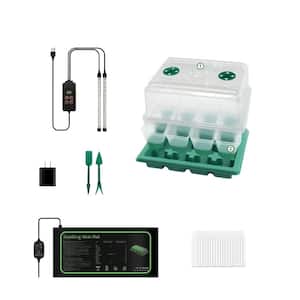 13.78 x 11.22 x 6.86 in. 12 Cell Seed Starter Kit, with Grow Light, and Graphene Heating Mat, Reusable Seed Starter Tray