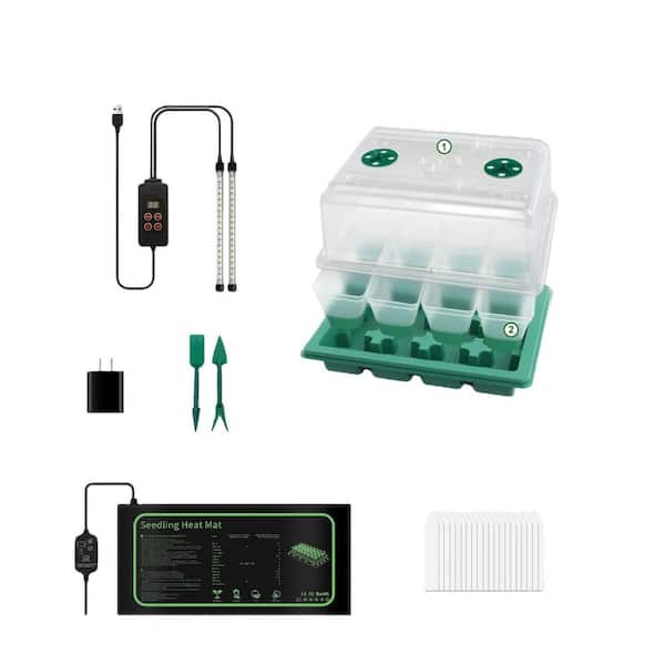 13.78 x 11.22 x 6.86 in. 12 Cell Seed Starter Kit, with Grow Light, and Graphene Heating Mat, Reusable Seed Starter Tray