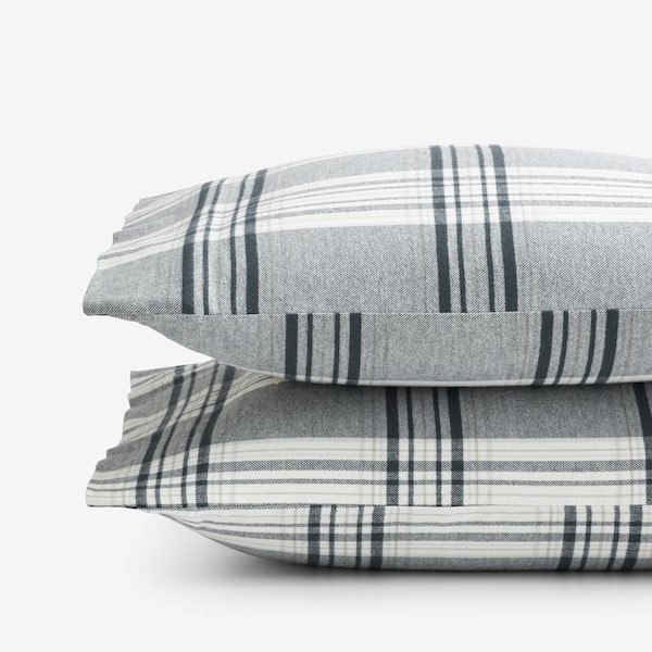 The Company Store Company Cotton Classic Plaid Navy Gray Cotton Standard Pillowcase (Set of 2)