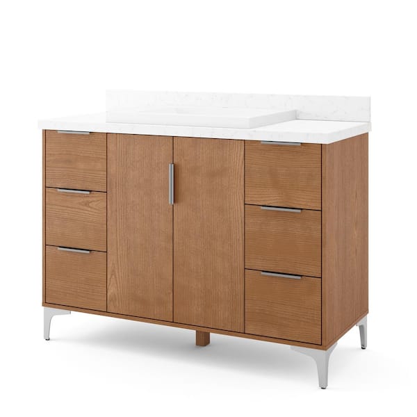 SCOTT LIVING Bates 48 in. W x 20 in. D x 34.5in. H Bathroom Vanity in Light Oak w/ Quartz Vanity Top in White w/ White Basin