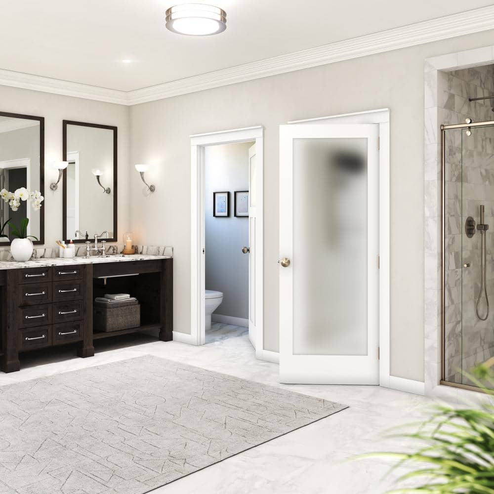 24" x 80" Frosted Glass Primed Solid Wood Interior Door Slab