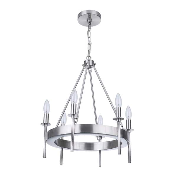 Hunter Saddlewood 6-Light Brushed Nickel Transitional Led Bare Bulb Chandelier
