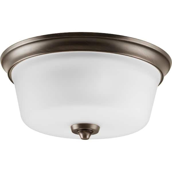 Progress Lighting Lahara Collection 2-Light Venetian Bronze Flush Mount with Etched Glass