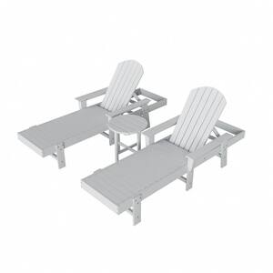 Altura 3-Piece Classic All Weather Adirondack Poly Reclining Outdoor Chaise Lounge Chair with Arms in White