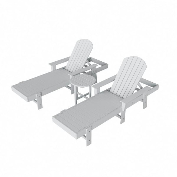 WESTIN OUTDOOR Altura 3-Piece Classic All Weather Adirondack Poly Reclining Outdoor Chaise Lounge Chair with Arms in White