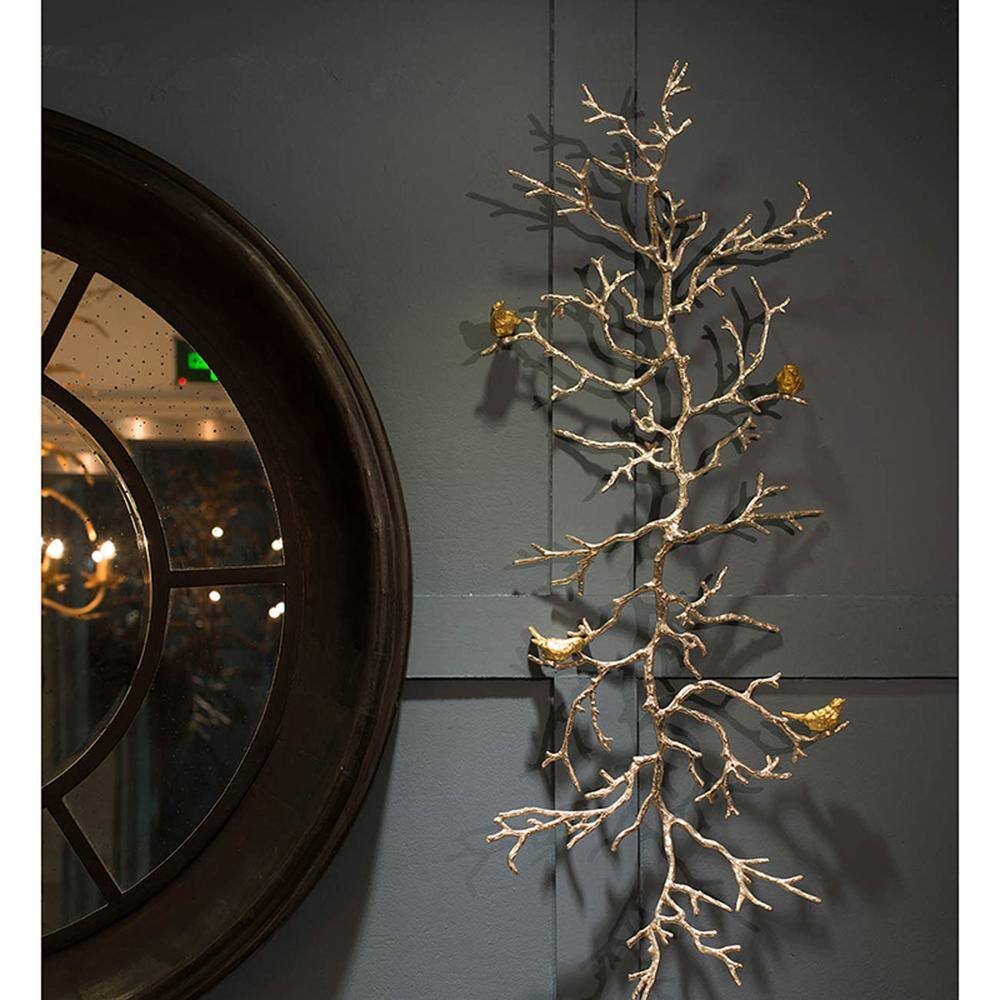 Silver Branch Wall Sculpture with Gold Birds