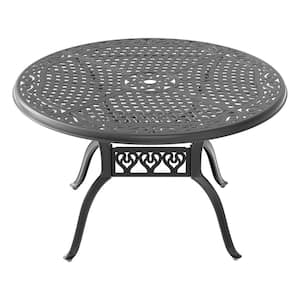 48.03 in. Black Round Cast Aluminum Outdoor Dining Table