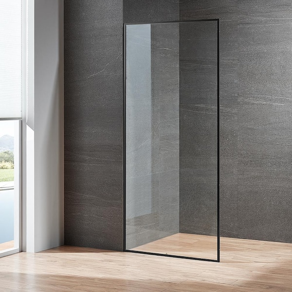 SERENE VALLEY Libra Series 34 in. W x 74 in. H Stand-Alone Shower Door in Matte Black Stainless Steel Frame with Easy Cleaning Glass