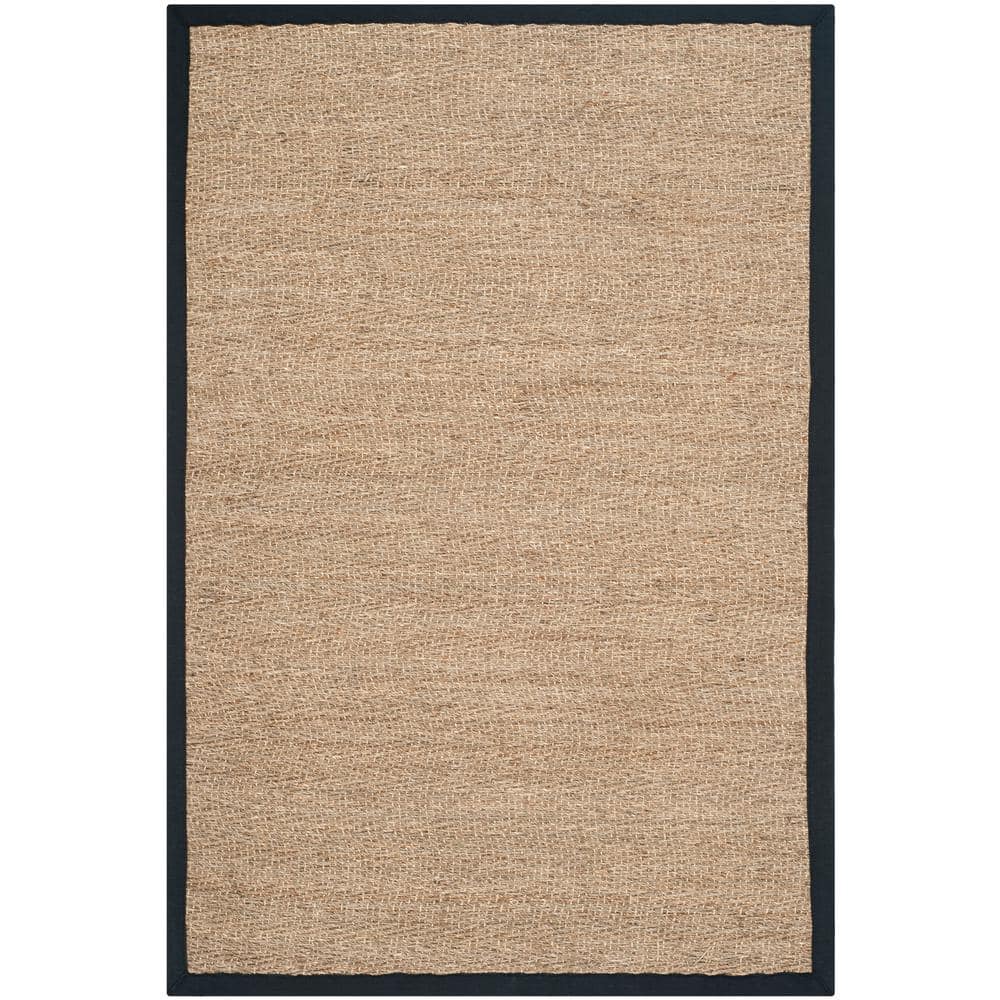 Natural and Black Hand-Knotted Cotton Area Rug 4' x 6'