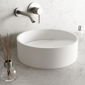 Starr Modern White Matte Stone 15 in. L x 15 in. W x 5 in. H Round Vessel Bathroom Sink