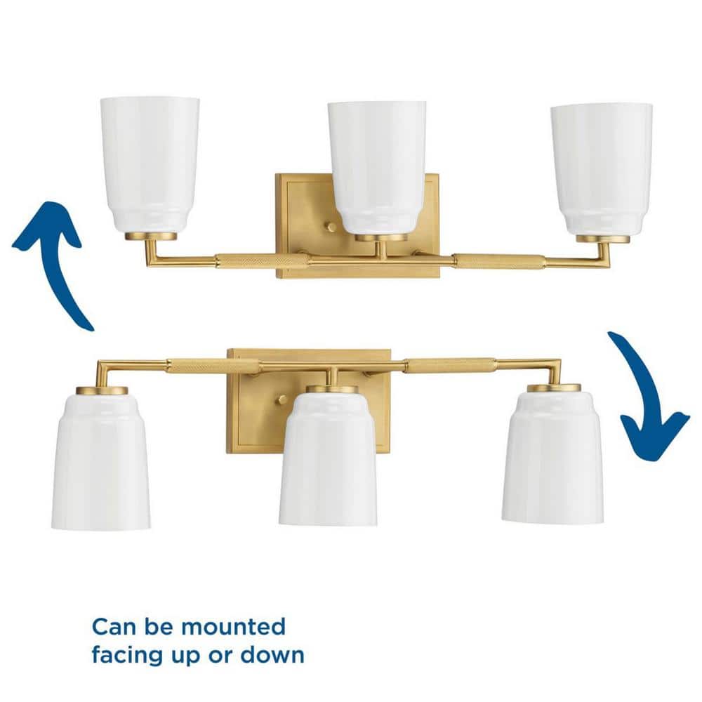 Brushed Gold 3-Light Vanity with Opal Glass Shades