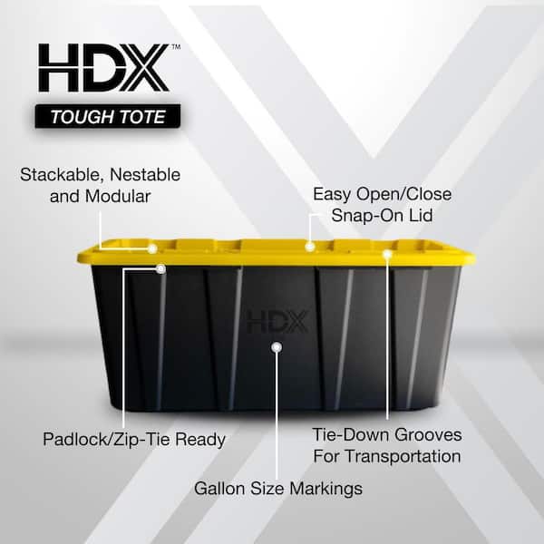 57 Gal. Tough Storage Tote in Black with Yellow Lid