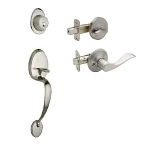 Colonial Satin Stainless Door Handleset and Waverly Handle Trim