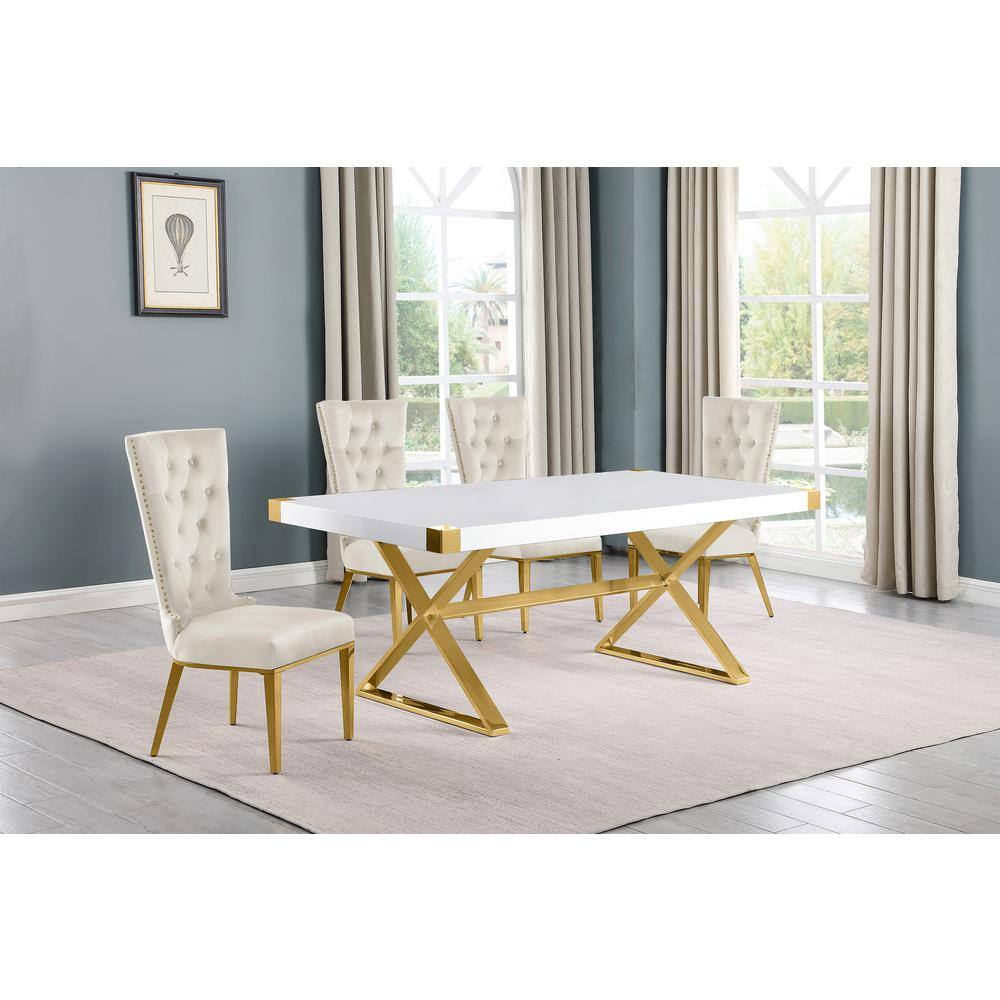 Best Quality Furniture Miguel 5Piece Rectangle White Wood Top Gold