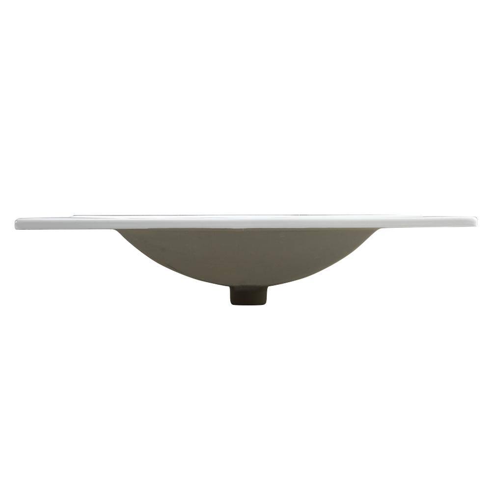 Glossy White Rectangular Ceramic Bathroom Sink Basin, 30 Inch