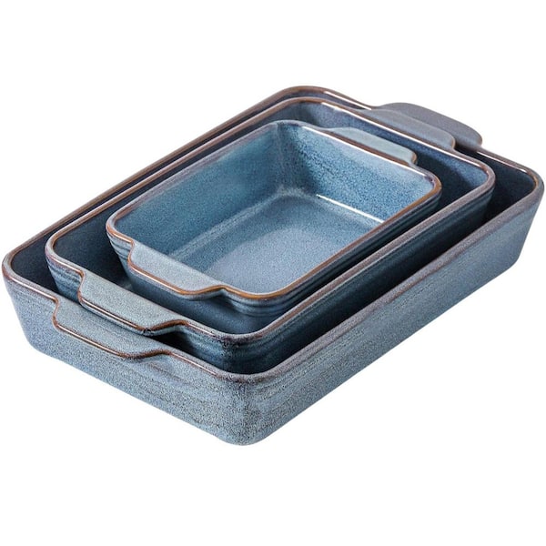9x13 Large Rectangular Ceramic Bakeware Set Deep Casserole Dishes for Oven with Stain Resistant Glaze 3-Piece