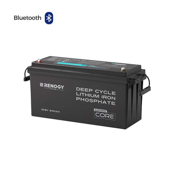 12-V 200Ah Lithium LiFePO4 Deep Cycle Battery Rechargeable Backup Power w/ Bluetooth Smart Monitor BMS Low-Temp Cut-Core