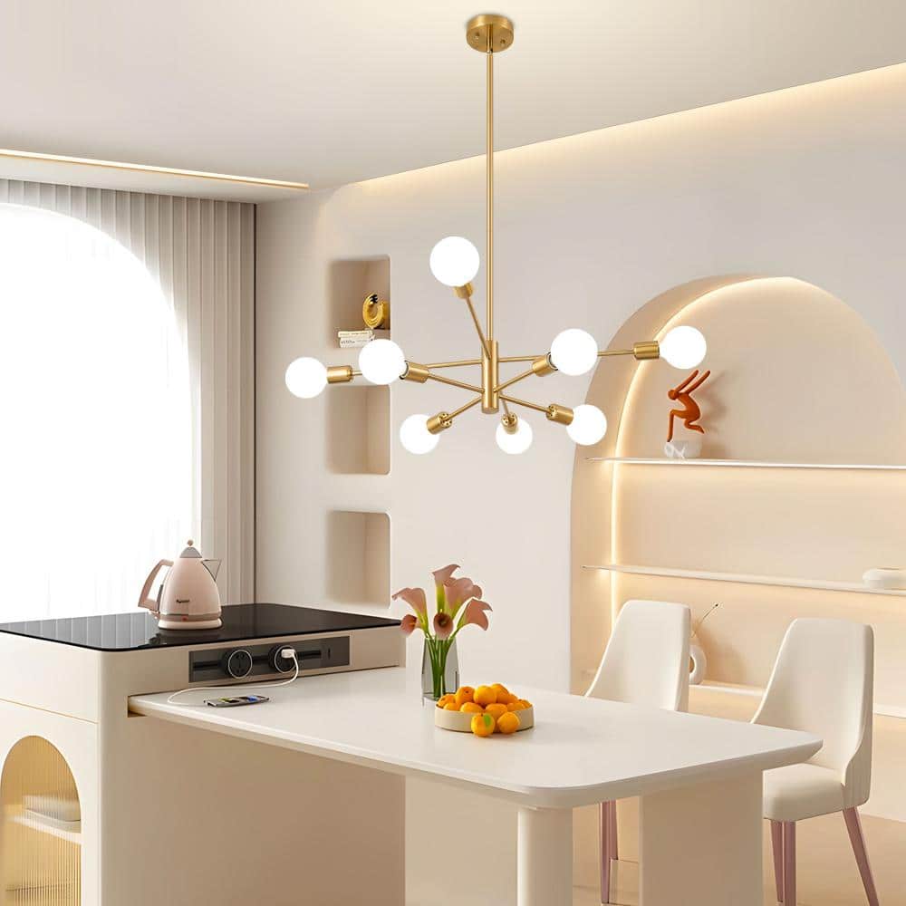 Gold Metal 8-Light Sputnik Chandelier with Geometric Design