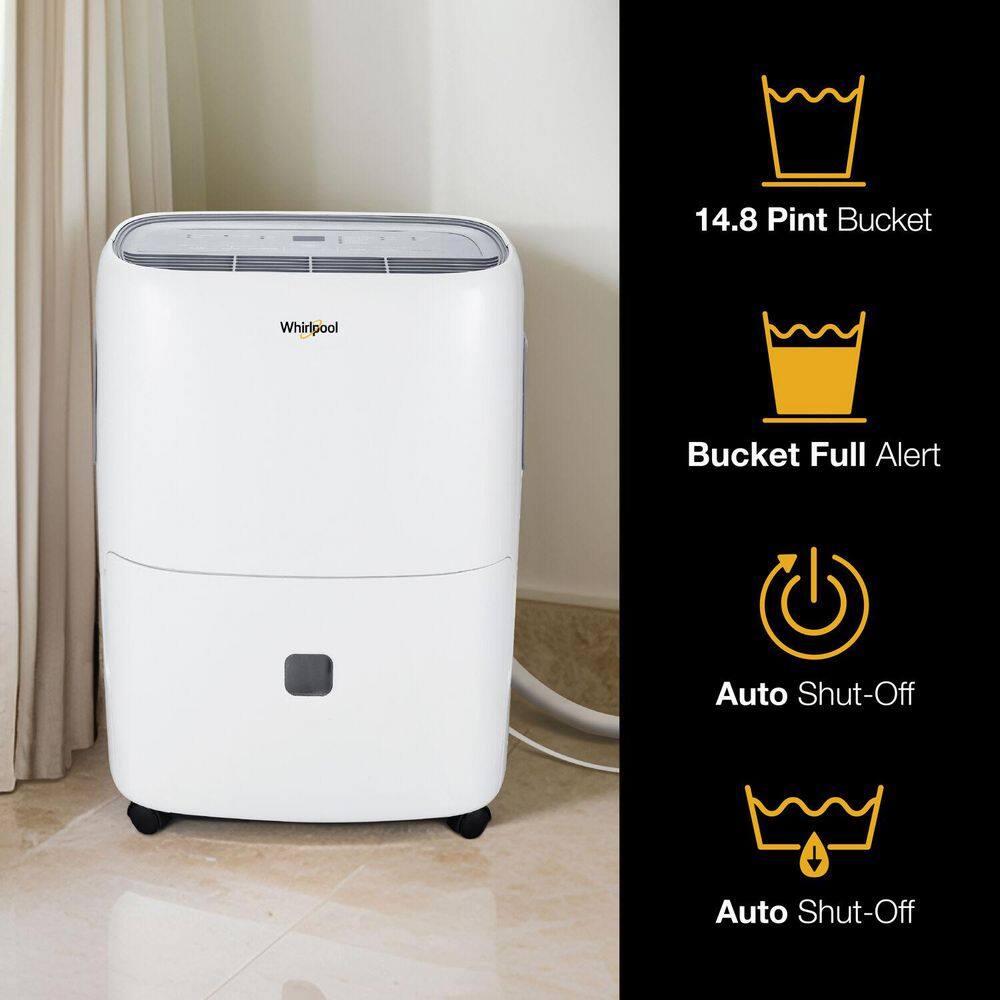Whirlpool 50-Pint White Portable Dehumidifier with Pump