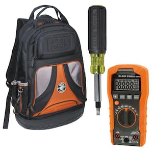 3-Piece Backpack, Multi-bit Screwdriver and 600-Volt Auto-Ranging Digital Multimeter Tool Set