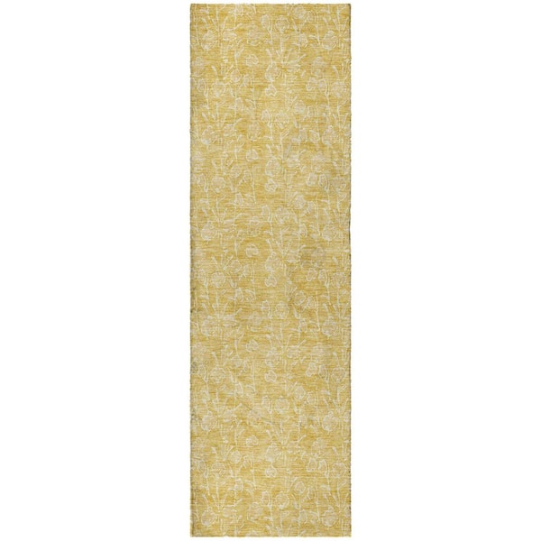 Dream Shag Premium Machine Washable Abstract ADS691 Gold 8 ft. x 8 ft. Round Rug