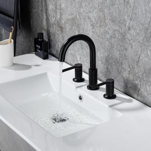 2 Handle 8 Inch High Arc Bathroom Sink Faucet Bath Faucet with Pop Up Drain and Water Supply Hose in Black