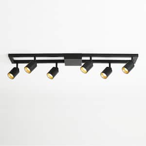 Black Modern Integrated LED Fixed Track Light, With Six 42-Watt Rotating Gimbal Heads, 3000K Modern Interior Spotlight