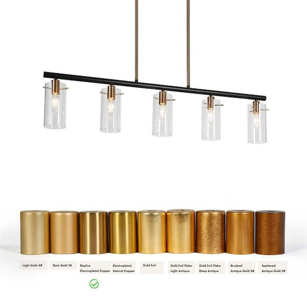 Zevni 5-Light Plated Brass and Matte Black Island Hanging