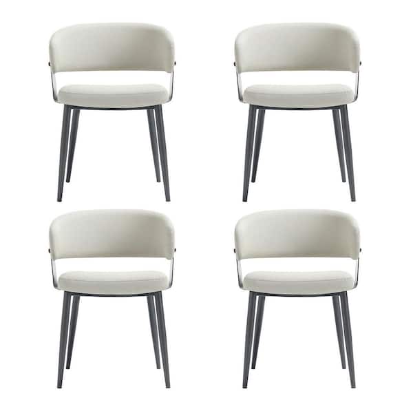 Luce Modern Oatmeal Textured Faux Leather Dining Arm Chair with Metal Legs (Set of 4)