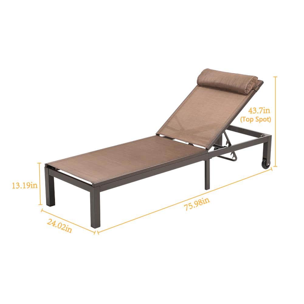 Brown Aluminum Adjustable Outdoor Chaise Lounge with Cushion