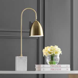 Ana 26 in. Gold Arched Metal with Marble Base LED Table Lamp, Brass Gold/White