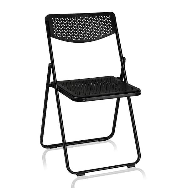 Karl home Openwork Pattern Black Plastic Folding Chairs(Set of 4)