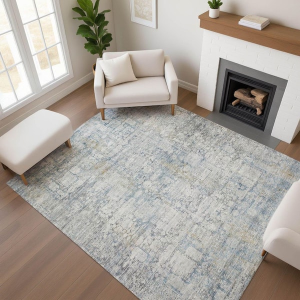 Mayfield Premium Machine Washable Abstract AMF1764 Linen 8 ft. x 10 ft. Area Rug