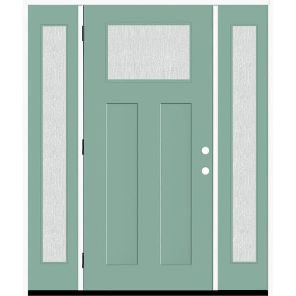 Steves & Sons Legacy 64 in. x 80 in. 1/4 Toplite Rain Glass RHOS Primed Quarry Finish Fiberglass Prehung Front Door w/Dbl 12 in. SL