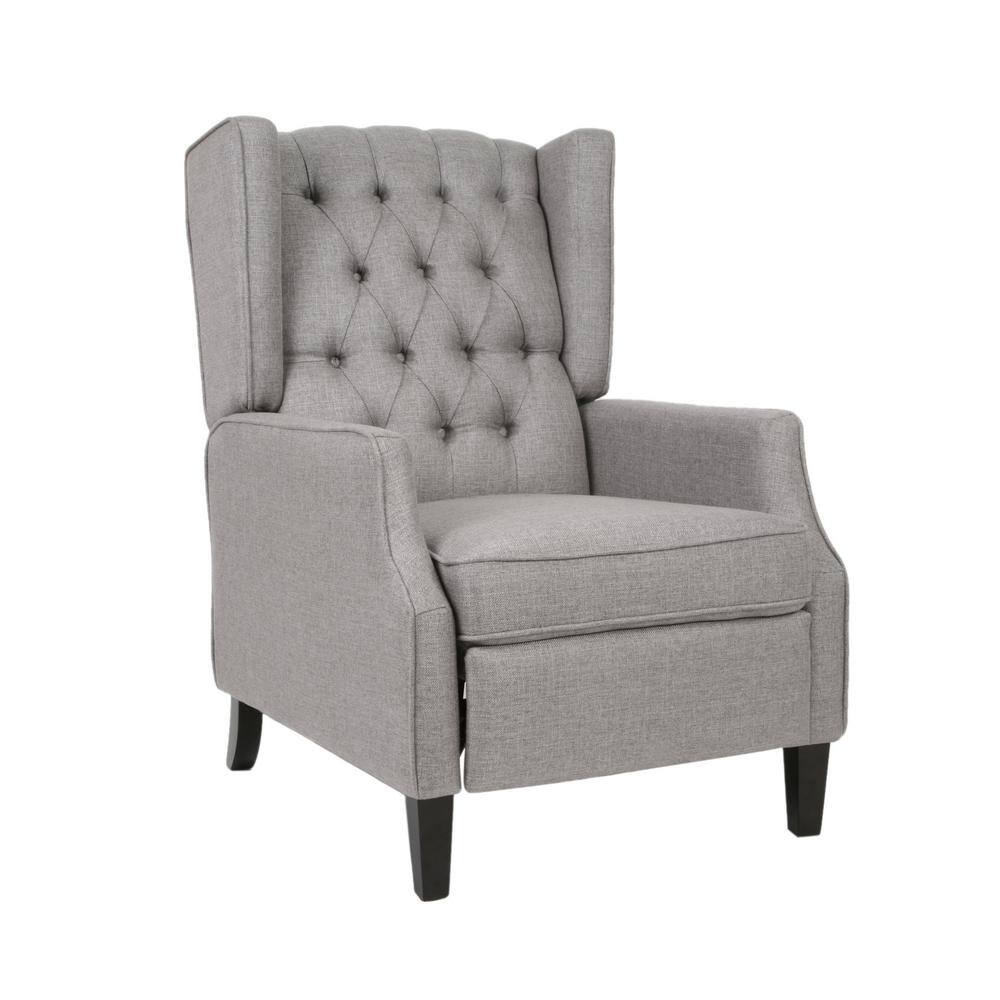Gray Handcrafted Wingback Recliner with Tufted Upholstery