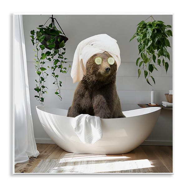 Stupell Industries Bear in Refreshing Spa Bath by CAD Designs Unframed Animal Graphic Art Print 12 in. x 2 in.
