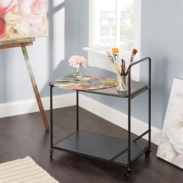 FirsTime & Co. Black and Brown Gardner Bar Cart, 2 Tier Mobile Mini Bar,  Kitchen Serving Cart and Coffee Station with Storage for Wine and Glasses