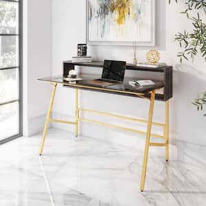 47.25 in. W Home Office Writing Desk with Riser, Gold