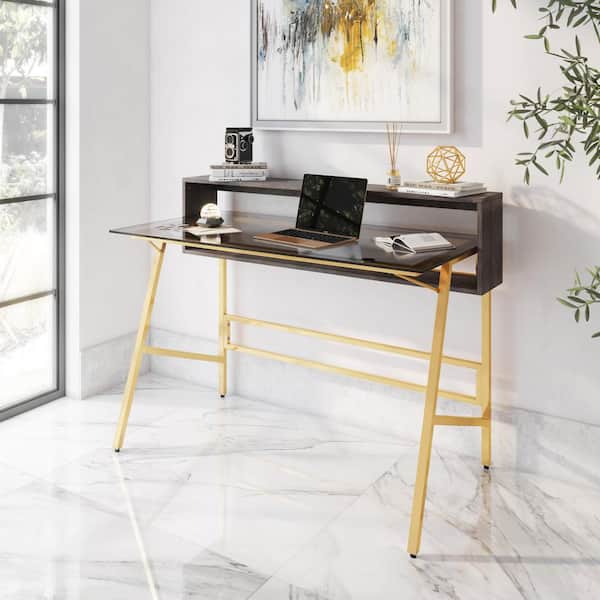 TECHNI MOBILI 47.25 in. W Home Office Writing Desk with Riser, Gold